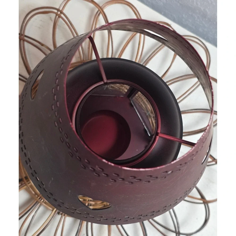 Rustic Burgundy Red Metal Heart Lantern Etched‎ Glass Tea Light Holder